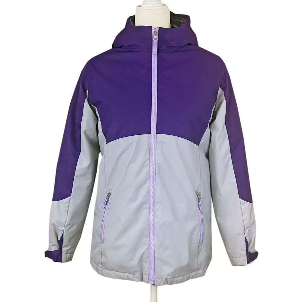 Lands' End Girls 3-in-1 Stormer Parka Size XL (16) Purple Gray Hood Fleece Lined